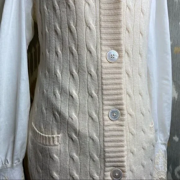 Ralph Lauren Ivory Cashmere Cable Shawl Collar Cardigan Vest - Picture 14 of 16